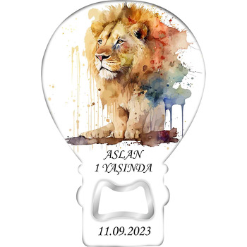 Suluboya Efektli Realistik Aslan Temalı Balon Ahşap Magnet 