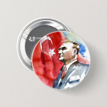 Suluboya Etkili Atatürk ile Bayrak Temalı İğneli Buton Rozet