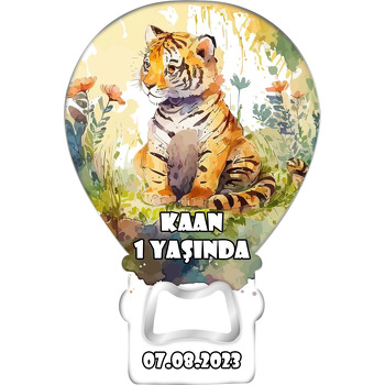 Suluboya Ormanda Yavru Kaplan Temalı Balon Ahşap Magnet 