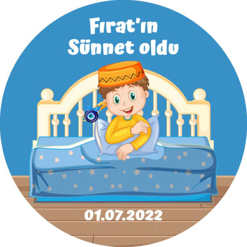 Sünnet Çocuğu ile Karyola Temalı Akrilik Daire Magnet