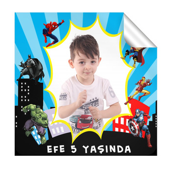 Süper Kahramanlar Temalı Doğum Günü  Kare Etiket