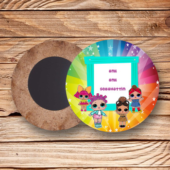 Sürpriz Bebekler Temalı Ahşap Daire Magnet