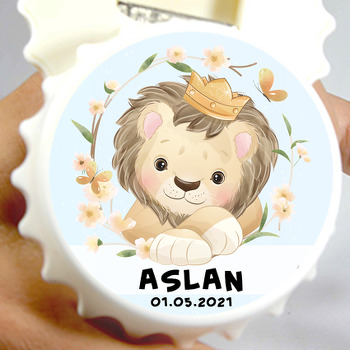 Taçlı Aslan Mavi Fon Temalı Kapak Şekilli Magnet Açacak
