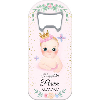 Taçlı Kız Bebek ile Kelebekler Temalı Uzun Magnet Açacak