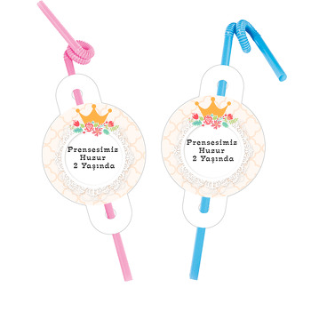 Taçlı Prenses Temalı Pipet ve Kartı