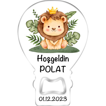 Taçlı Yavru Aslan ile Yapraklar Temalı Balon Magnet Açacak