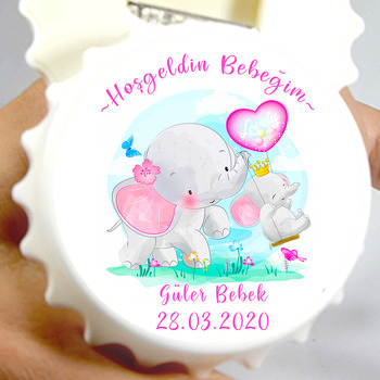Taçlı Yavru Fil Temalı Kapak Şekilli Magnet Açacak
