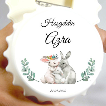 Tavşan Anne Baba Çocuk Temalı Kapak Şekilli Magnet Açacak