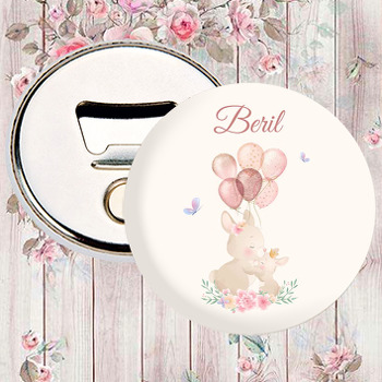 Tavşan Anne Çocuk ile Pembe Balonlar Temalı Magnet Açacak