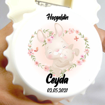 Tavşan Anne Çocuk Temalı Kapak Şekilli Magnet Açacak