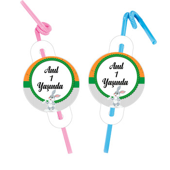 Tavşan ile Havuç Fon Temalı Pipet ve Kartı
