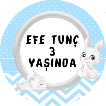 Tavşan ile Mavi Puantiye Fon Temalı Akrilik Daire Magnet