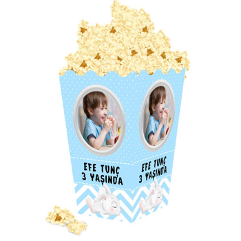 Tavşan ile Mavi Puantiye Fon Temalı Popcorn Kutusu