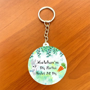 Tavşan ve Havuç ile Diş Temalı Daire Plastik Anahtarlık