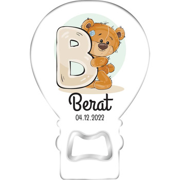 Teddy Ayıcık ile B Harfi Temalı Balon Ahşap Magnet 