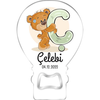 Teddy Ayıcık ile Ç Harfi Temalı Balon Ahşap Magnet 