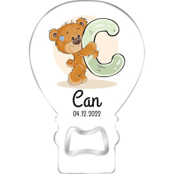 Teddy Ayıcık ile C Harfi Temalı Balon Ahşap Magnet 