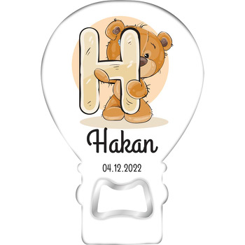 Teddy Ayıcık ile H Harfi Temalı Balon Ahşap Magnet 