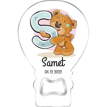 Teddy Ayıcık ile S Harfi Temalı Balon Ahşap Magnet 