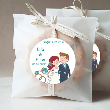 Tektaş ile Yeşil Buketli Gelin Damat Temalı Sticker