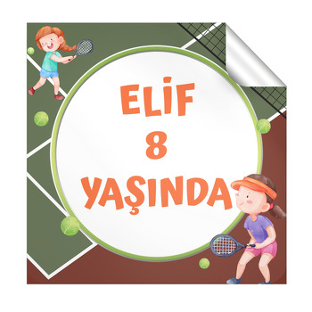 Tenisçi Temalı Kare Parti Etiket