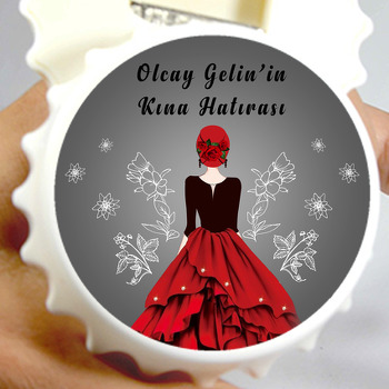 Tesettürlü Gelin Kırmızı Siyah Elbise ve Gri Fon Temalı Kına Hatırası Kapak Açacak