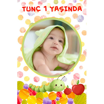 Tırtıl ile Elma Temalı Doğum Günü Afiş