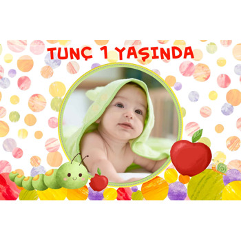 Tırtıl ile Elma Temalı Doğum Günü Magnet