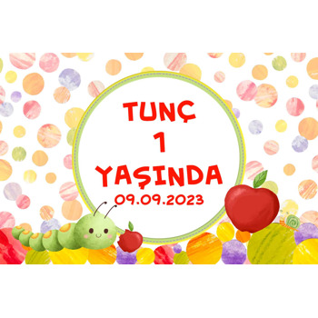 Tırtıl ile Elma Temalı Plastik Doğum Günü Magnet