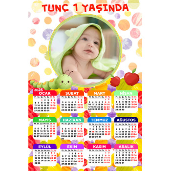 Tırtıl ile Elma Temalı Takvim Magnet
