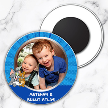 Tom & Jerry Mavi Fon Temalı Daire Plastik Doğum Günü Magnet
