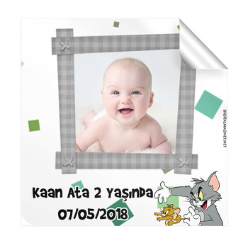 Tom & Jerry Temalı Kare Etiket