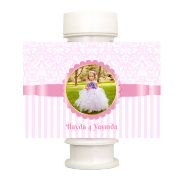 Toz Pembe Damask ve Kurdele Temalı Köpük Baloncuk Etiketi