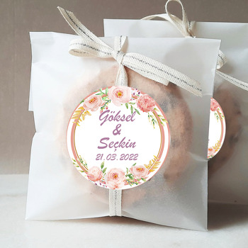 Toz Pembe Güller ile Çift Çizgi Çerçeve Temalı Sticker