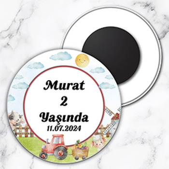 Traktör Çiftlikte Temalı Daire Plastik Magnet