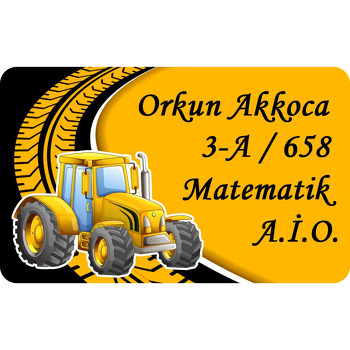 Traktör ile Sarı Fon Temalı Defter Etiketi