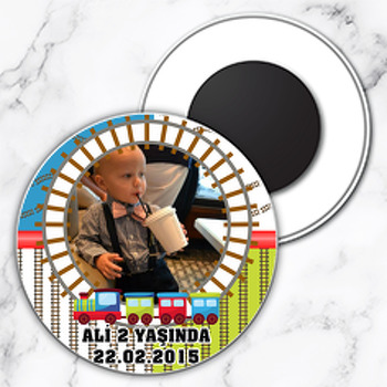 Tren 2 Temalı Resimli Daire Plastik Magnet