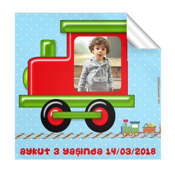 Tren Çerçeve Temalı Doğum Günü  Kare Etiket