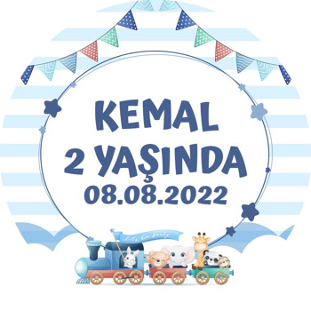 Tren ile Sevimli Hayvanlar Temalı Akrilik Daire Magnet