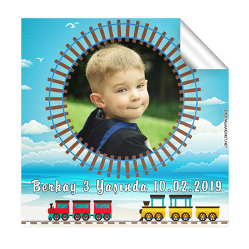 Tren Temalı Kare Etiket