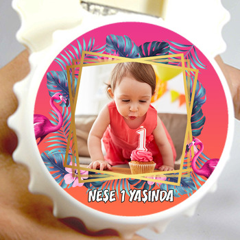 Tropikal Çerçeve İle Flamingo Temalı Resimli Kapak Şekilli Magnet Açacak