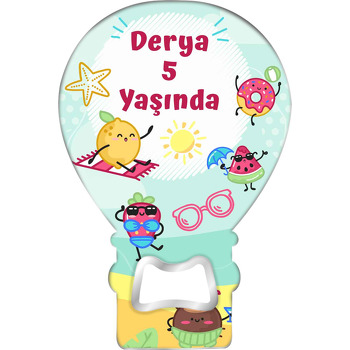 Tropikal Meyveler ile Plaj Partisi Temalı Balon Ahşap Magnet 