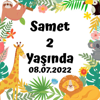 Tropikal Orman ile Hayvanlar Temalı Kare Parti Afiş