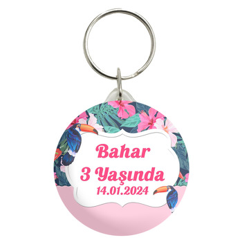 Tukan Kuşu Pembe Çiçekler Temalı Anahtarlık