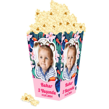 Tukan Kuşu Pembe Çiçekler Temalı Popcorn Kutusu