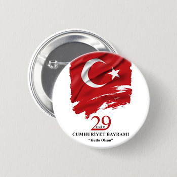 Türk Bayrağı Beyaz Fon ile 29 Ekim Temalı İğneli Buton Rozet