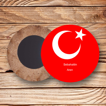 Türk Bayrak Temalı Ahşap Daire Magnet
