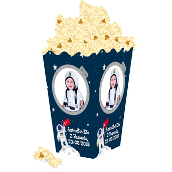 Türk Bayraklı Astronot Temalı Temalı Popcorn Kutusu