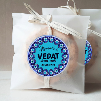 Turkuaz Fonda Nazar Boncuğu Çerçeve ile Sünnet Temalı Sticker