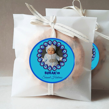 Turkuaz Fonda Nazar Boncuğu Çerçeve ile Sünnet Temalı Sticker